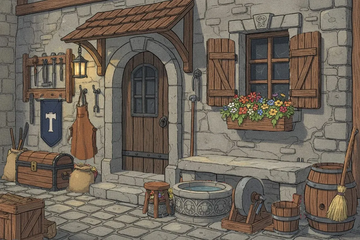 A village blacksmith's doorway, version A